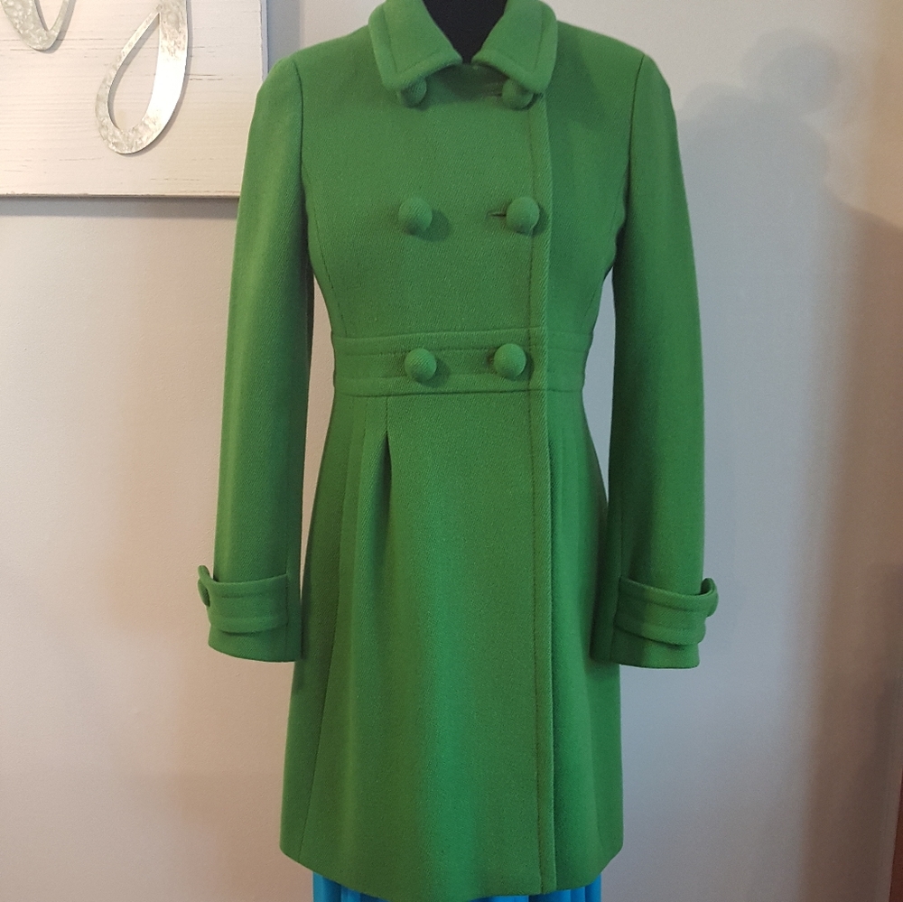 J Crew green double cloth pea coat